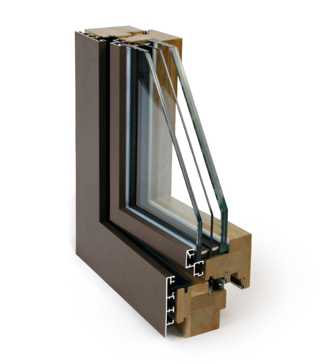 Das Holz-Alu-System in der flächenbündigen Design-Variante bietet alle Vorteile des IV78 Holz-Systems, kombiniert mit der Witterungsbeständigkeit von pulverbeschichteten Aluminiumprofilen.